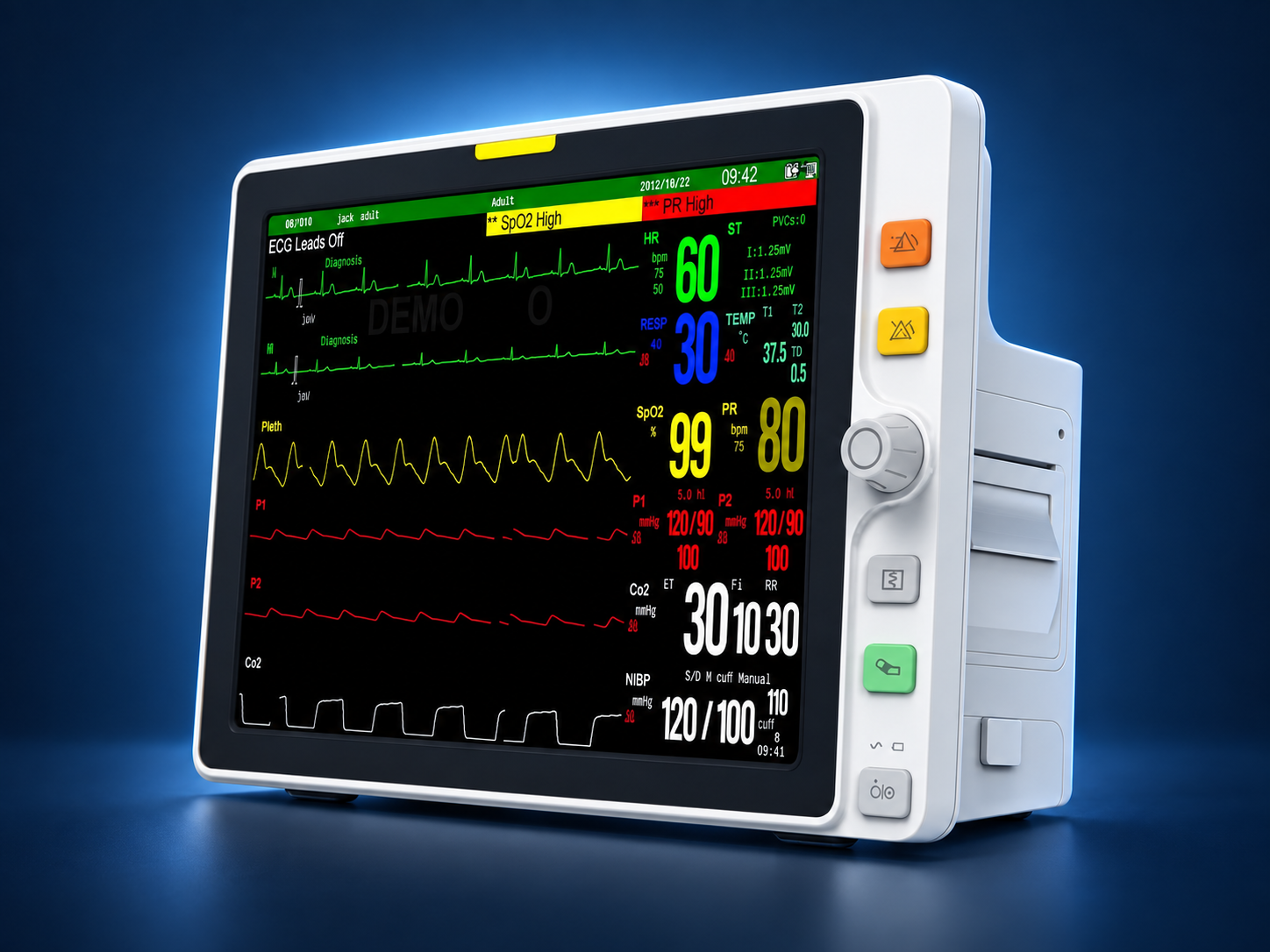 ARI advanced patient monitor with vital readings and waveforms